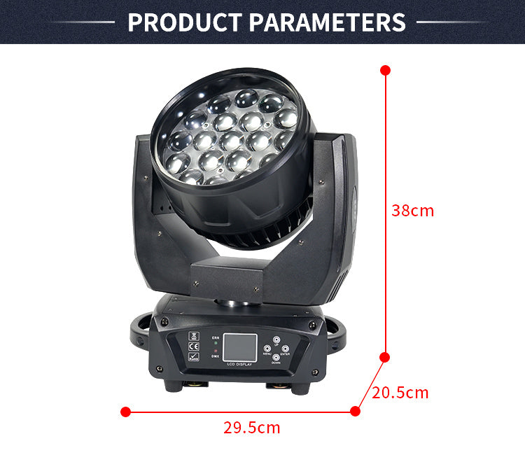 19x15W DMX RGBW 4in1 Zoom LED Wash Moving Head Light