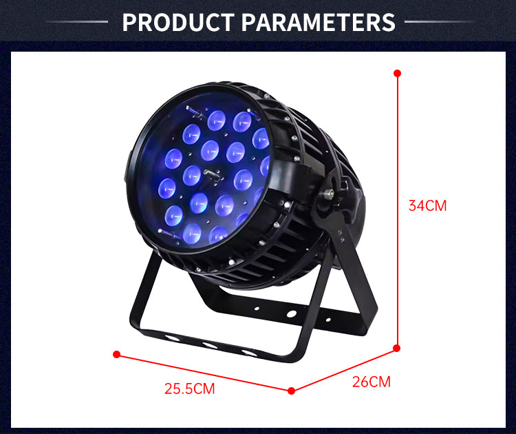 Waterproof Outdoor 18X18W RGBWAUV 6in1 DMX Zoom Wash LED Par Can Light