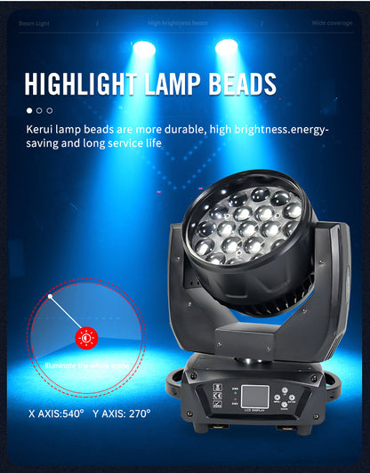 19x15W DMX RGBW 4in1 Zoom LED Wash Moving Head Light