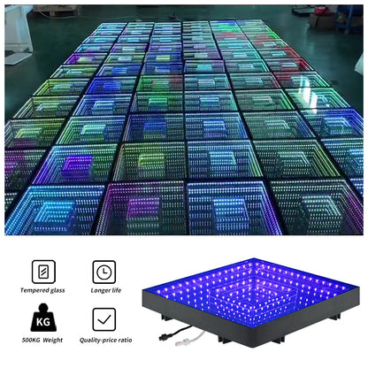 Party Interaction Square Stage Party 50*50cm Mirror Abyss Effect 3D LED Dance Floor For Wedding Events Show