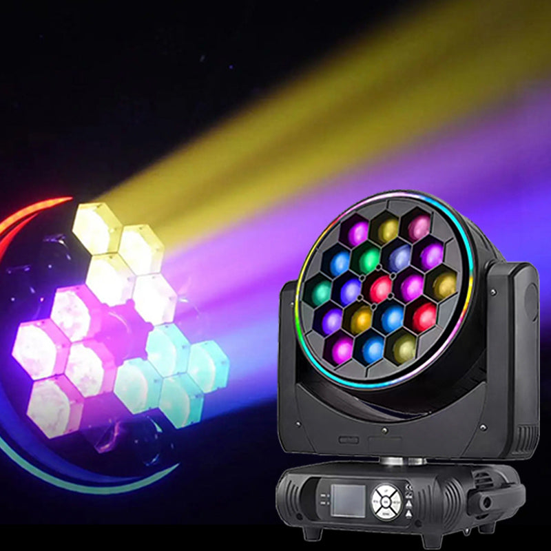 Stage Lights 19x40W RGBW 4in1 19x40 Big Bee Eye Zoom Ring LED Wash Moving Head Light With Halo Strip