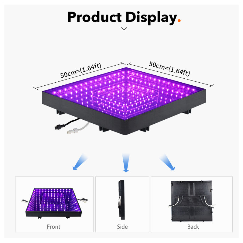 Party Interaction Square Stage Party 50*50cm Mirror Abyss Effect 3D LED Dance Floor For Wedding Events Show