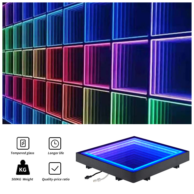 Wired DMX illuminated Neon Mirror Infinity LED Dance Floor For Stage Party KTV Wall Background Light