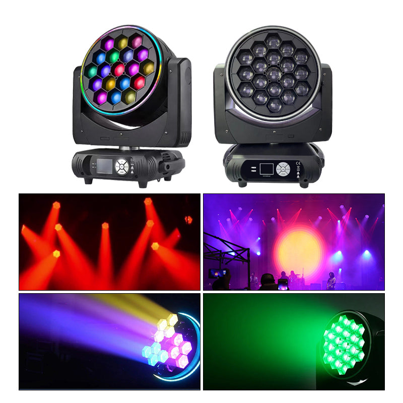 Stage Lights 19x40W RGBW 4in1 19x40 Big Bee Eye Zoom Ring LED Wash Moving Head Light With Halo Strip