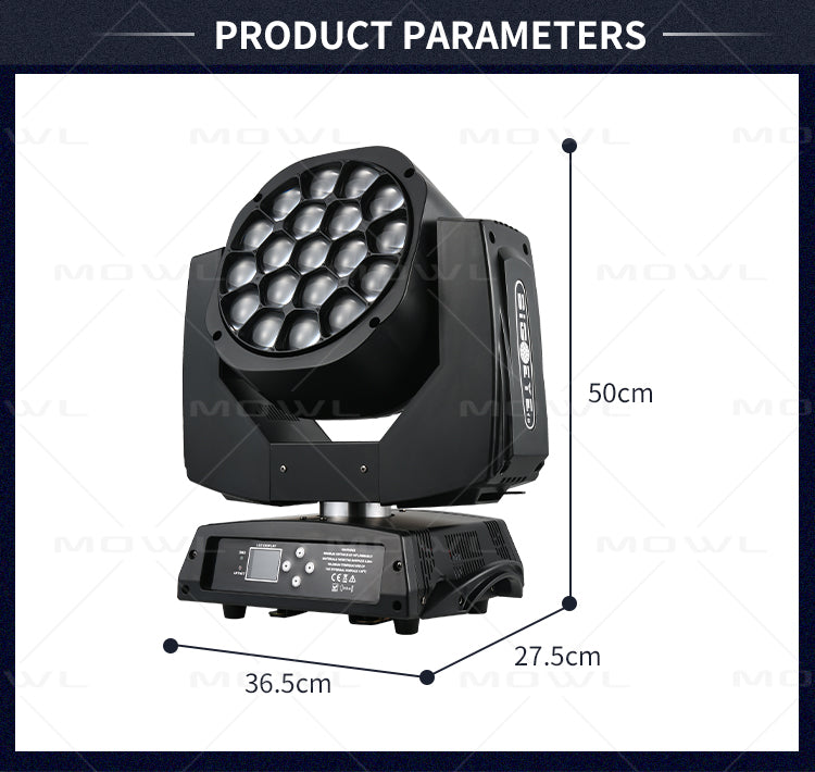 19x15W Big Bee Eye DMX RGBW 4in1 LED Zoom Beam Wash Moving Head Light