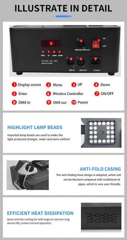 Equipment Fog Machine Vertical LED RGB 3000W Spray Smoke Machine